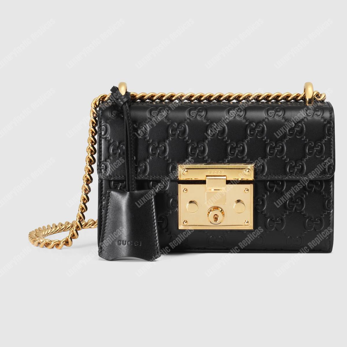 G*u*i padlock small signature shoulder bag black