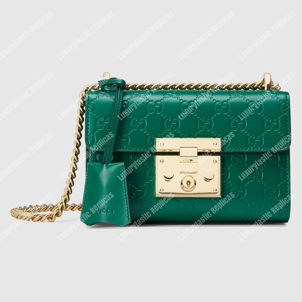 G*u*i padlock small signature shoulder bag emerald green
