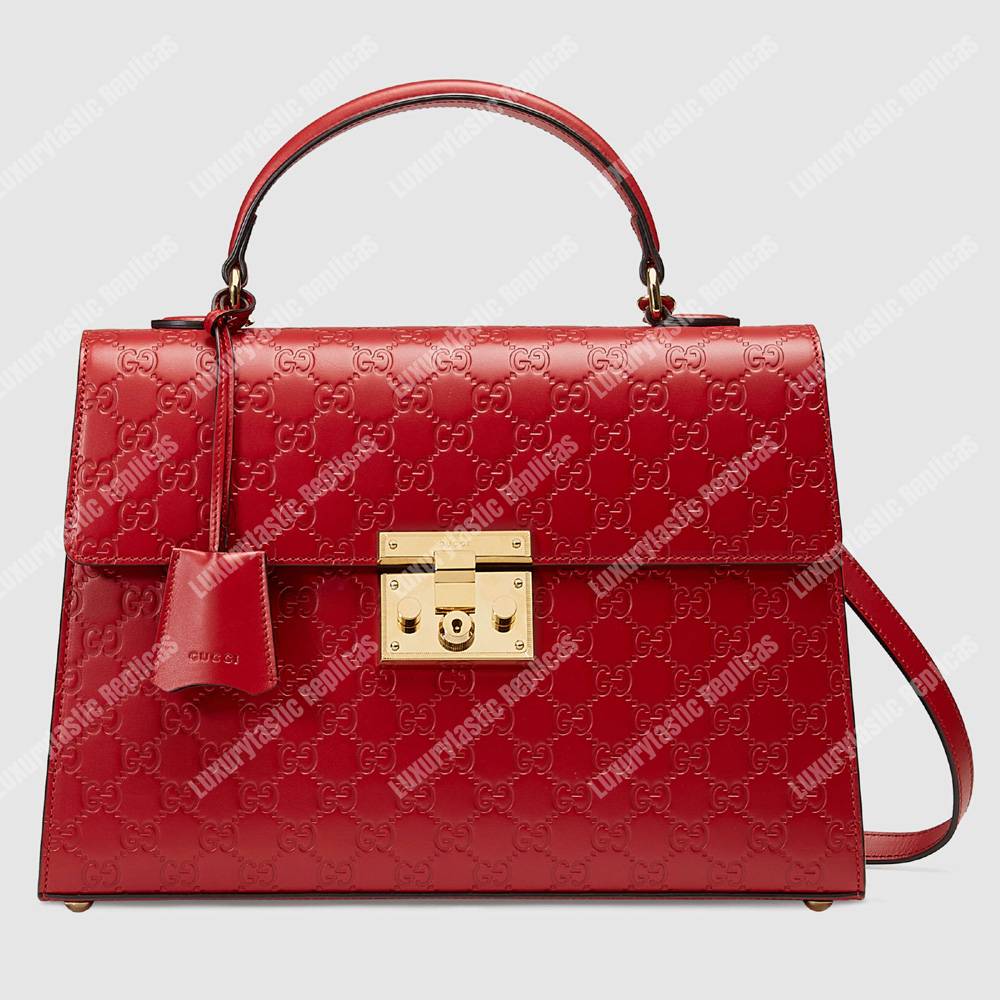 G*u*i padlock medium signature top handle bag red