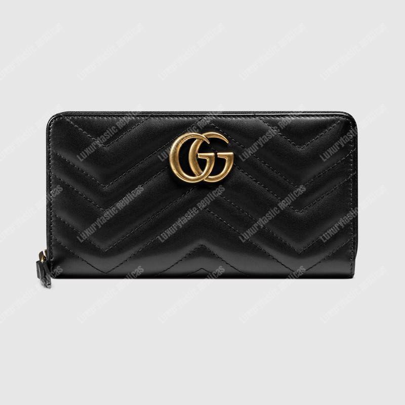 G*u*i gg marmont zip around wallet chevron black