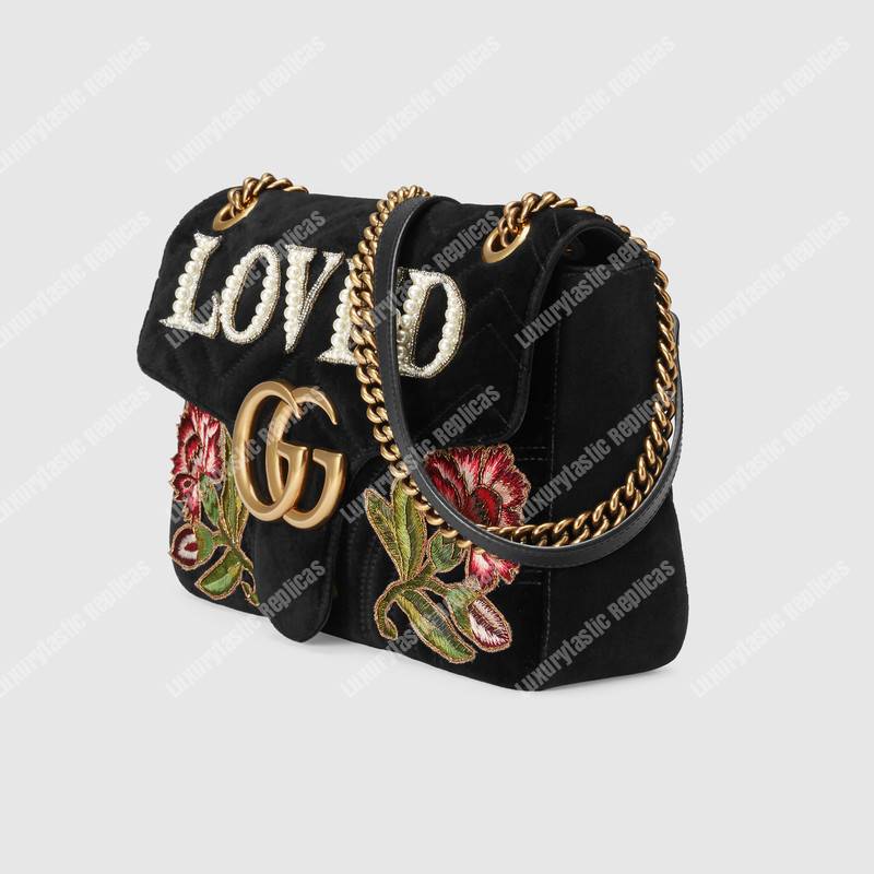 G*u*i gg marmont medium velvet bag loved black