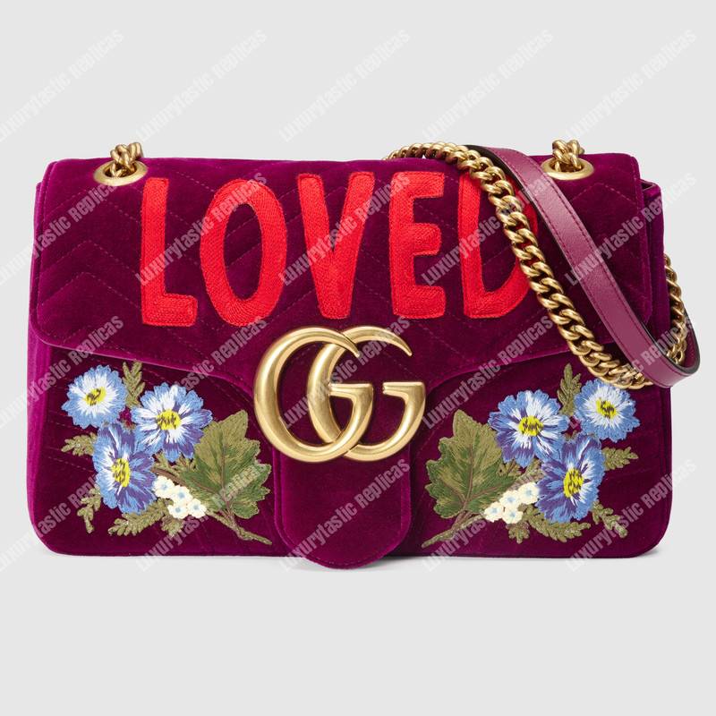 G*u*i gg marmont medium velvet bag loved bordeaux