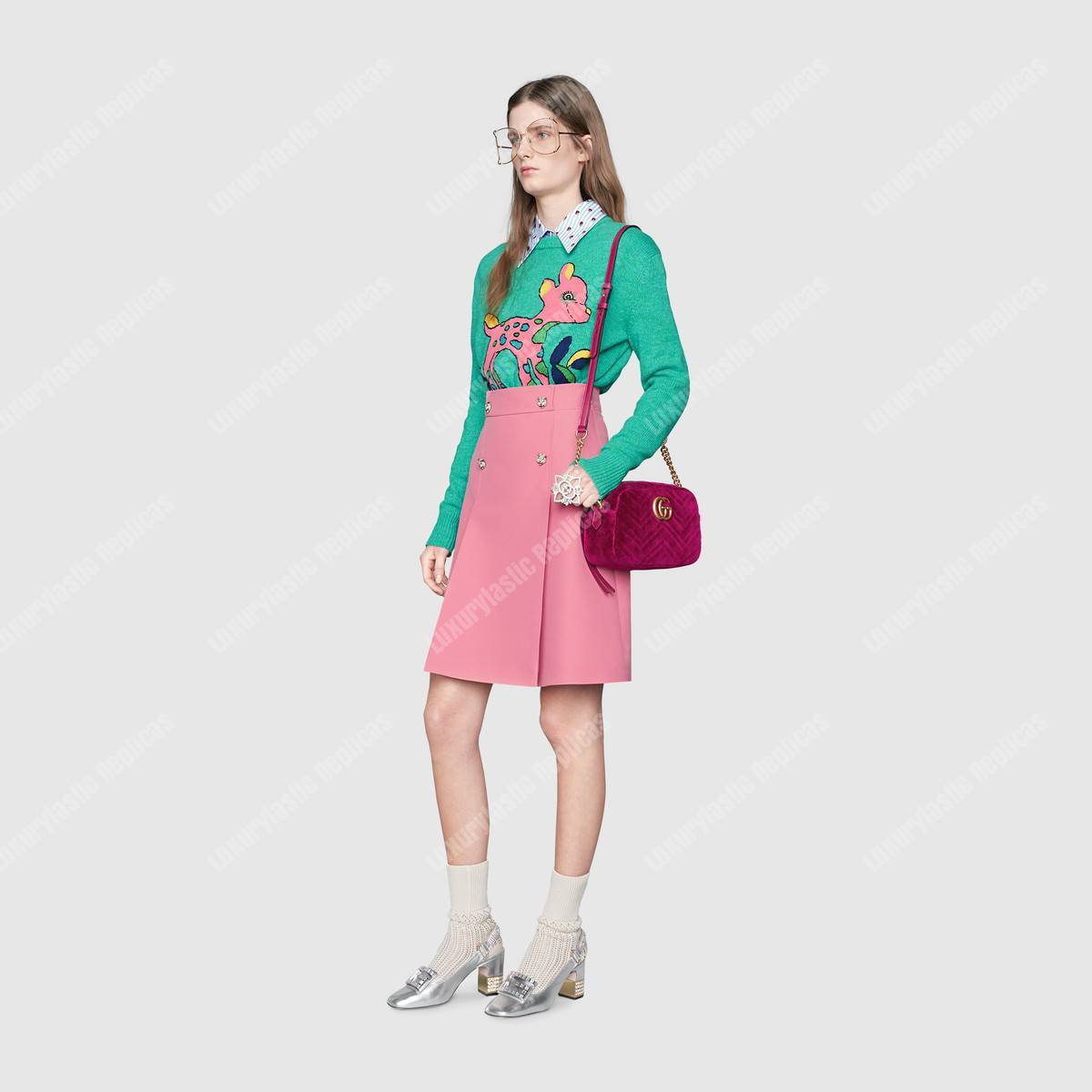 G*u*i gg marmont velvet small shoulder bag fuchsia