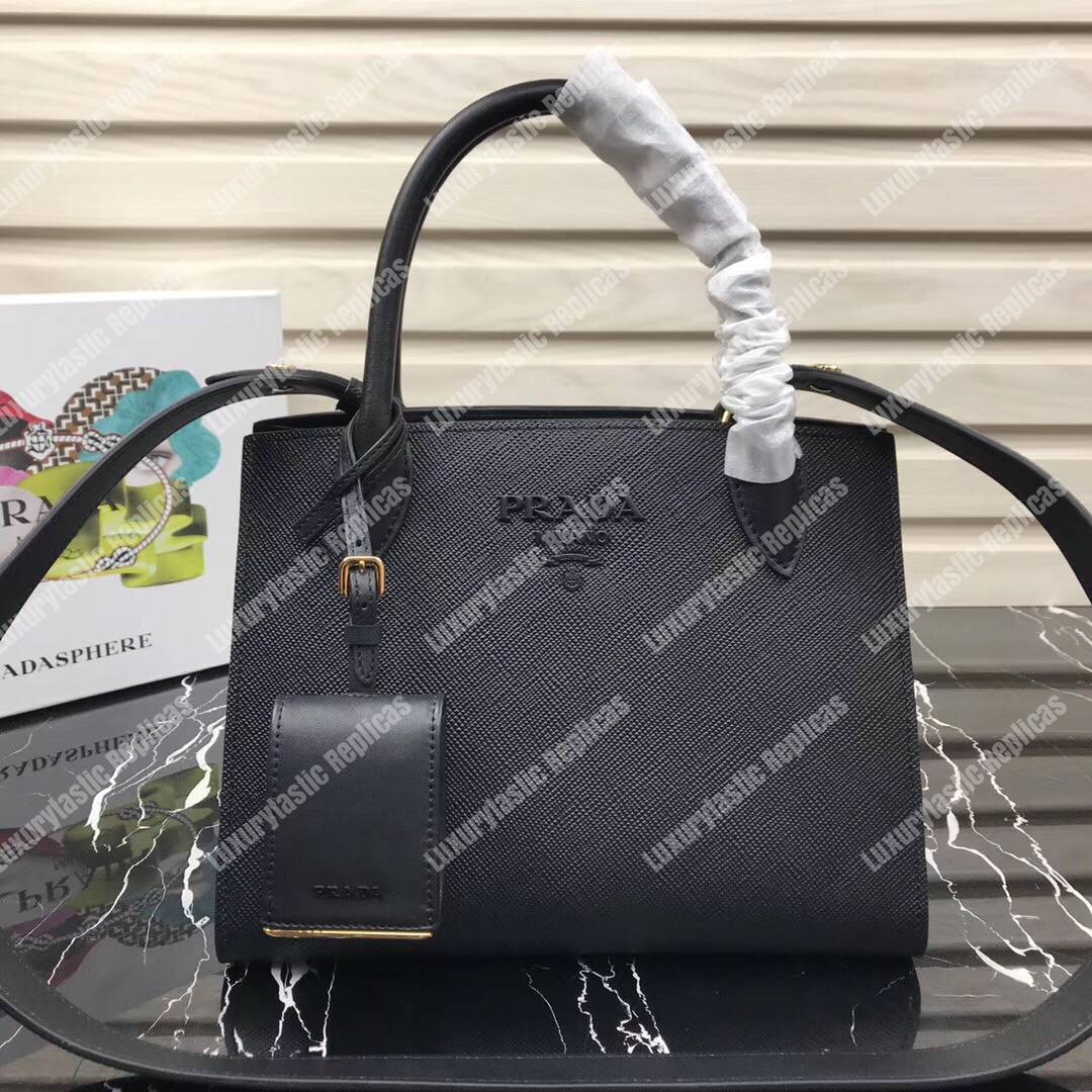 pra*a monoCh*0me saffiano leather bag black