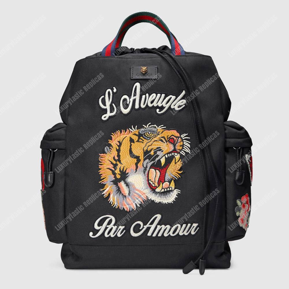 G*u*i embroidered drawstring backpack tiger black