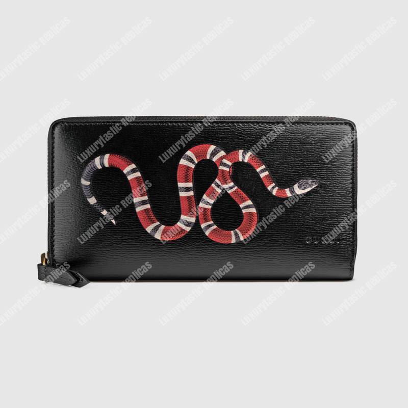G*u*i kingsnake print leather zip around wallet black