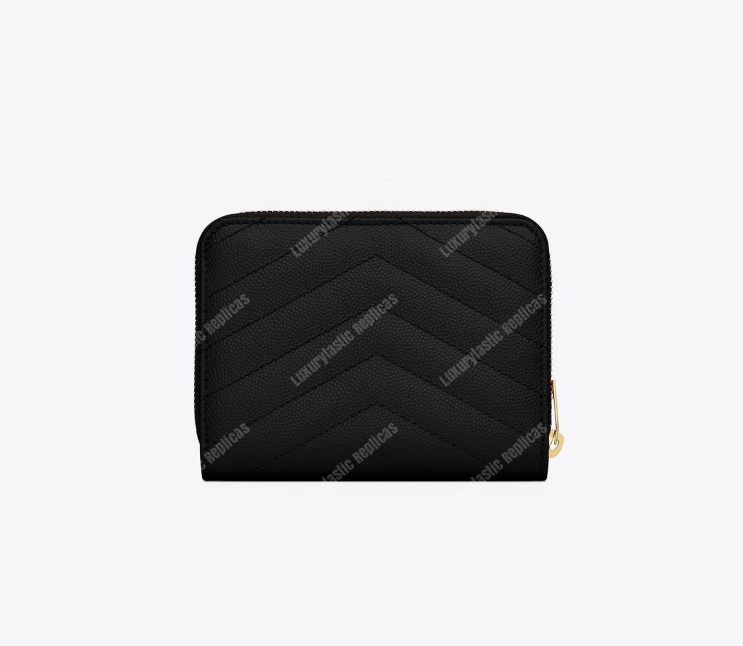 Saint Laurent Compact Zip Around Wallet Black Grain De Poudre