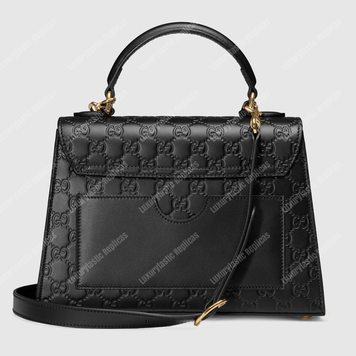 G*u*i padlock small signature top handle bag black