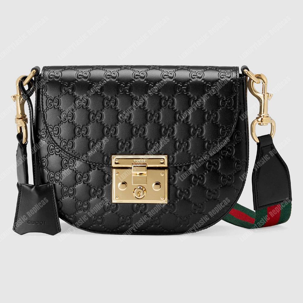 G*u*i padlock medium gg signature shoulder bag black