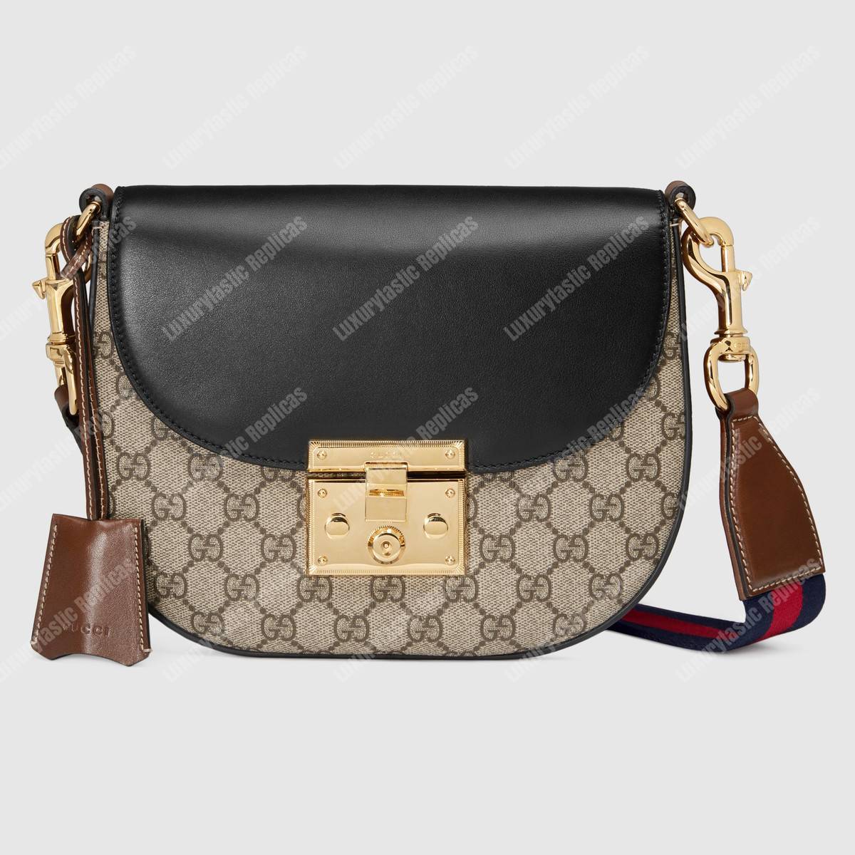 G*u*i padlock medium gg shoulder bag beige/ebony black
