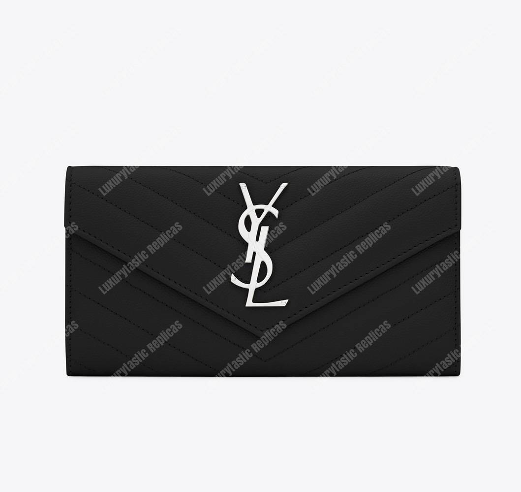 Saint Laurent Monogram Large Flap Wallet Black De Poudre