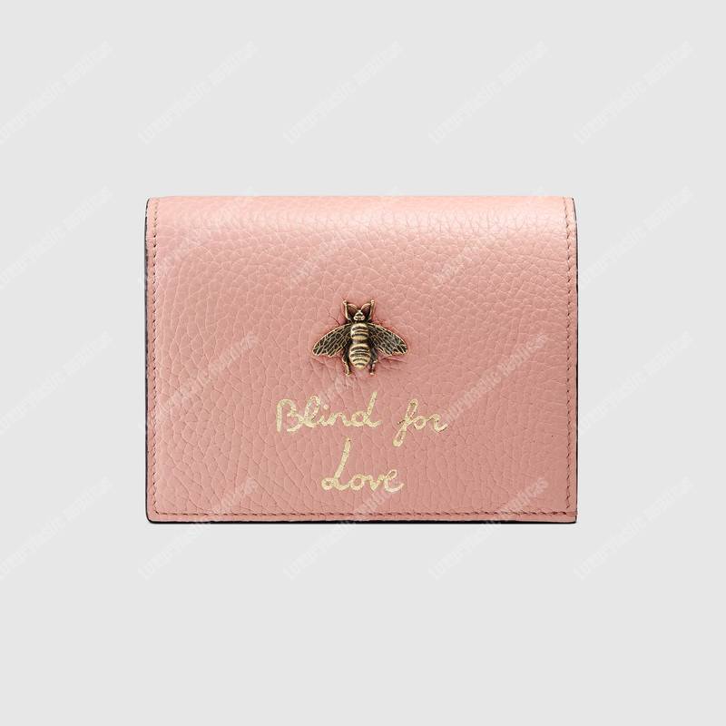G*u*i animalier card case light pink with bee