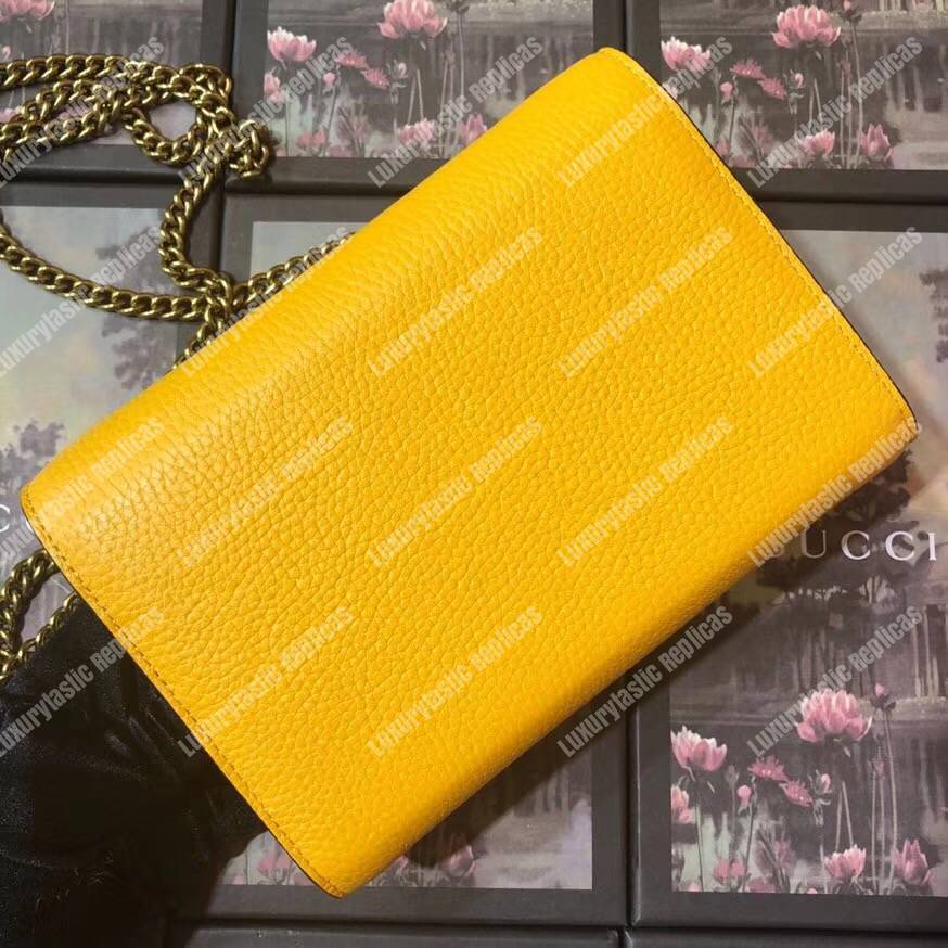 G*u*i calfskin garden dionysus chain wallet yellow with butterfly