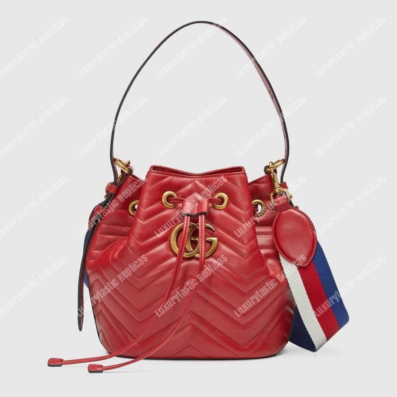 G*u*i gg marmont chevron leather bucket bag hibiscus red