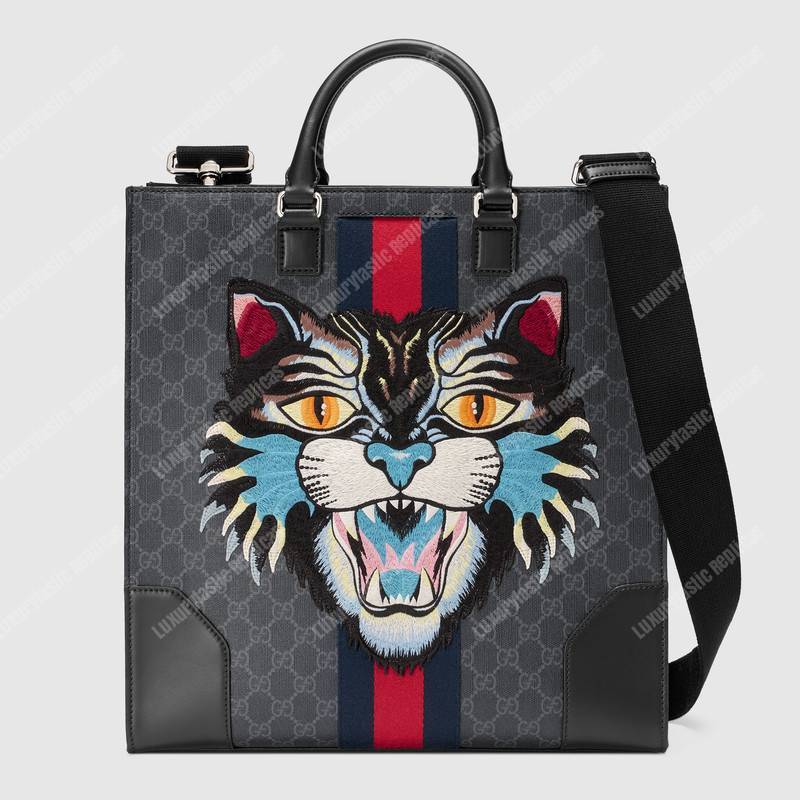 G*u*i gg sup*e tote with angry cat grey/black