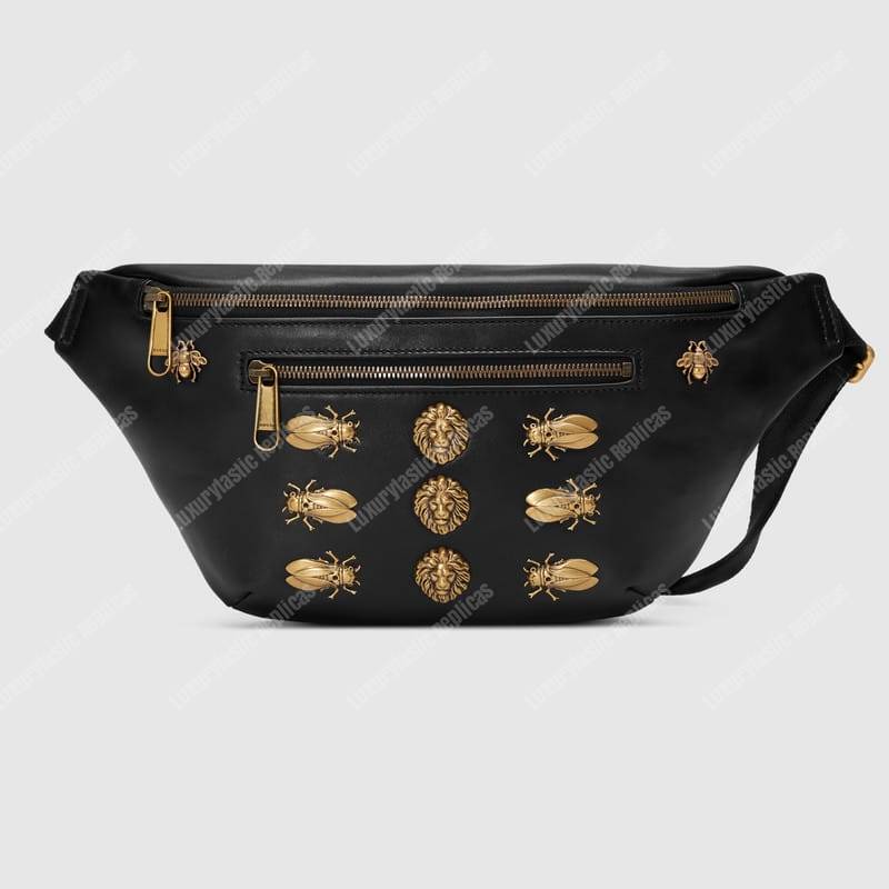 G*u*i leather belt bag animal studs black