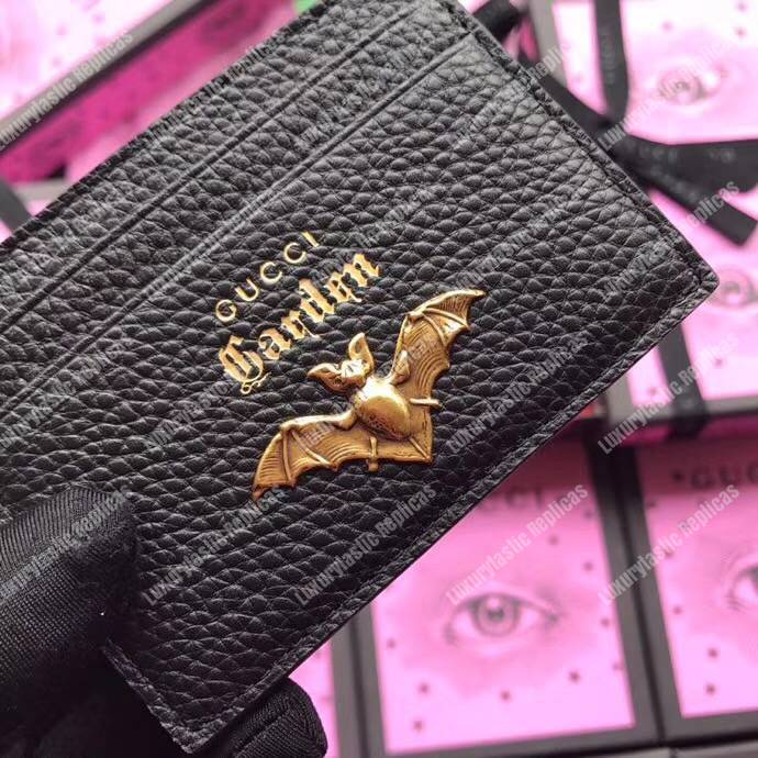 G*u*i garden leather card case black with bat