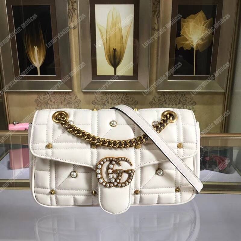 G*u*i gg marmont small matelassé shoulder bag with pearls white