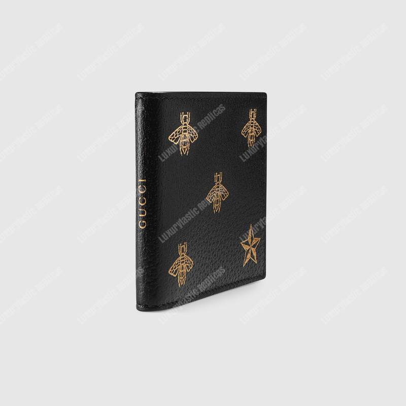 G*u*i bee star leather b-fold wallet black