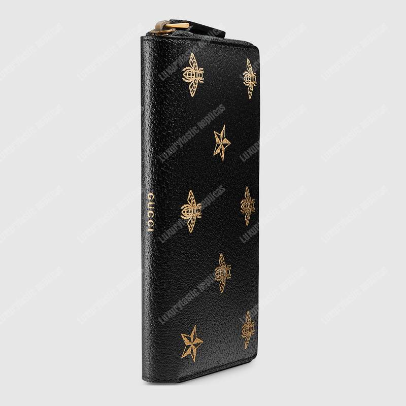 G*u*i bee star leather zip around wallet black