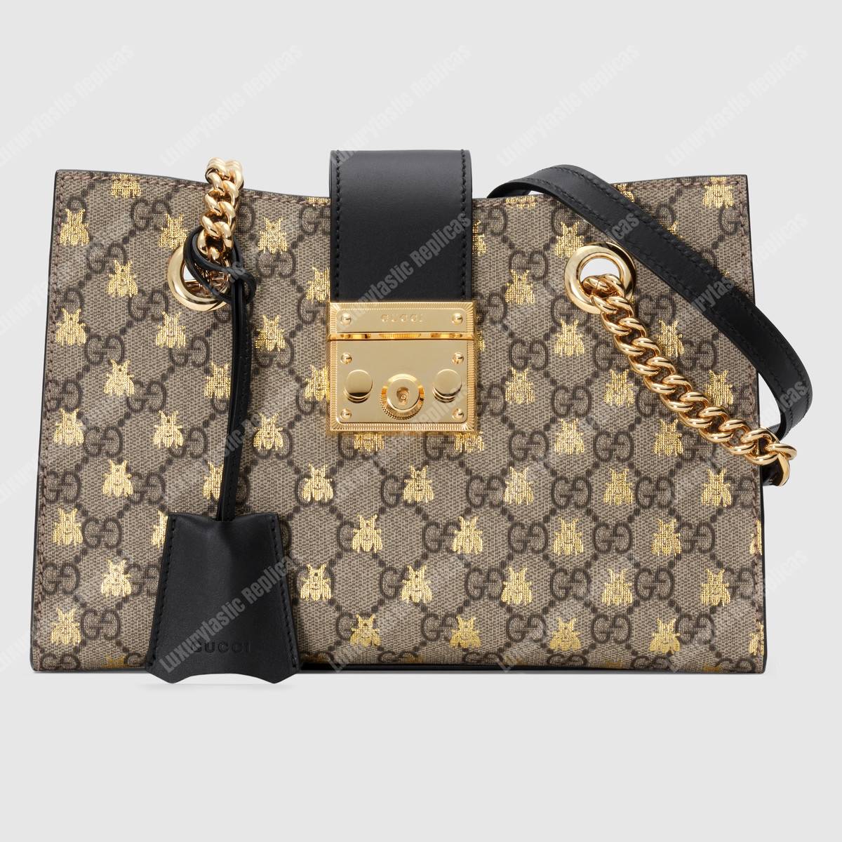 G*u*i padlock small gg bees shoulder bag black