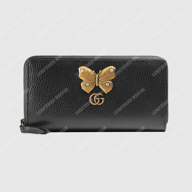 G*u*i gg leather zip around wallet with butterfly black