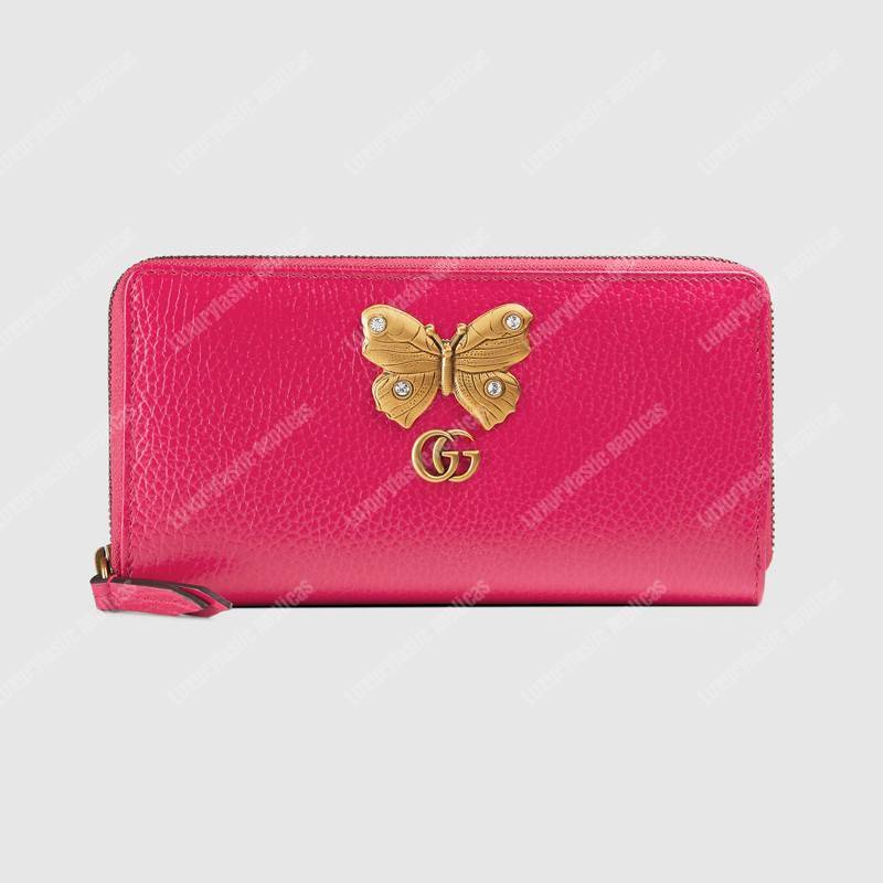 G*u*i gg leather zip around wallet with butterfly bright pink