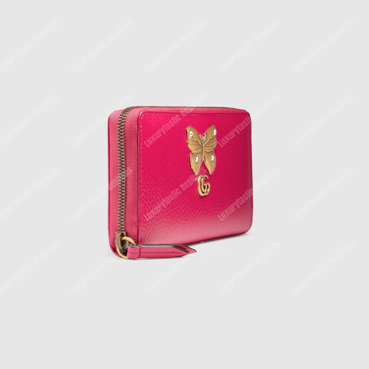 G*u*i gg leather zip around wallet with butterfly bright pink