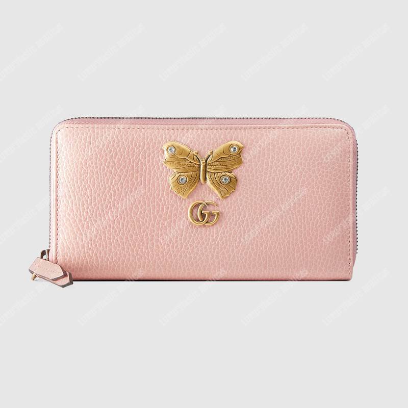 G*u*i gg leather zip around wallet with butterfly light pink
