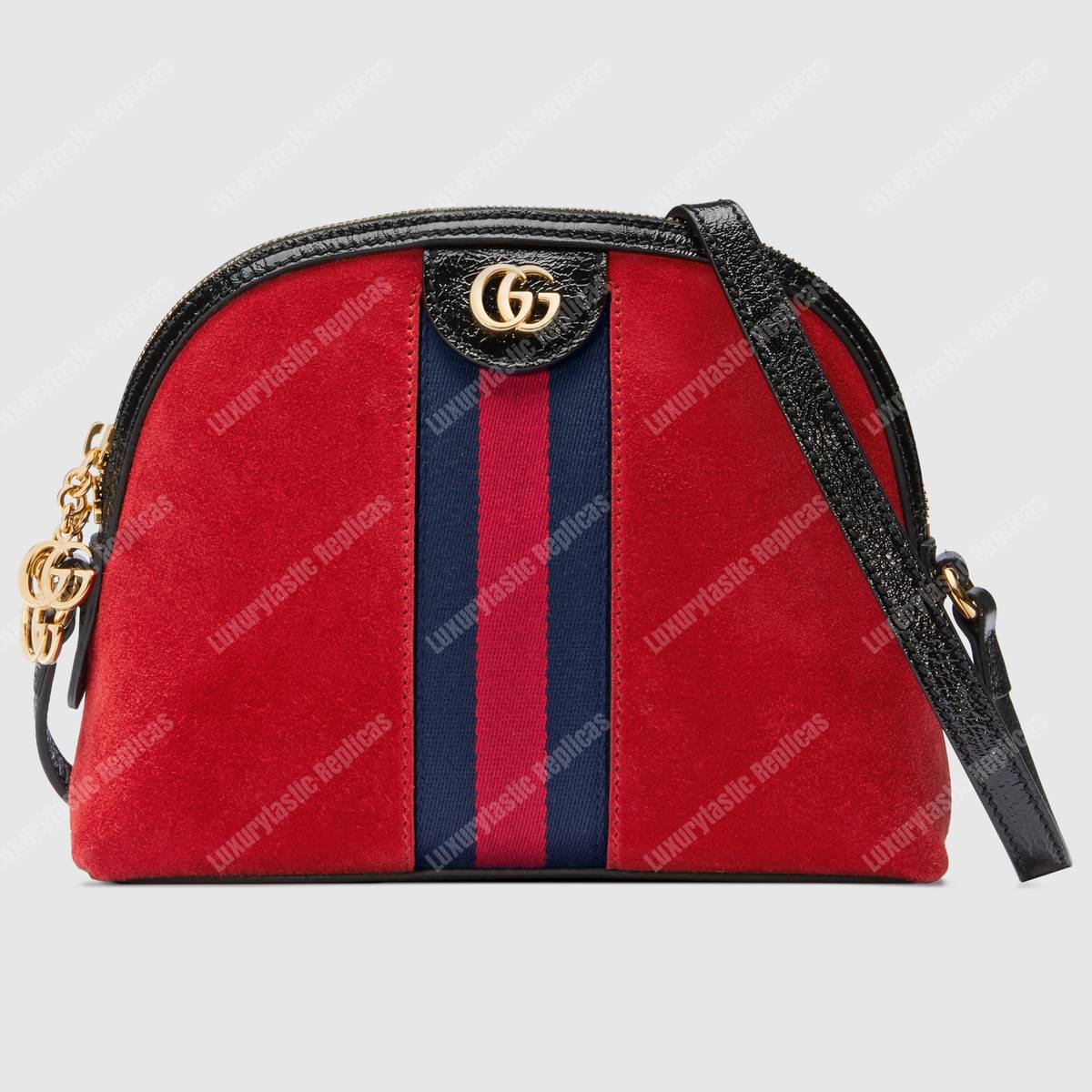 G*u*i ophidia small shoulder bag in hibiscus red suede