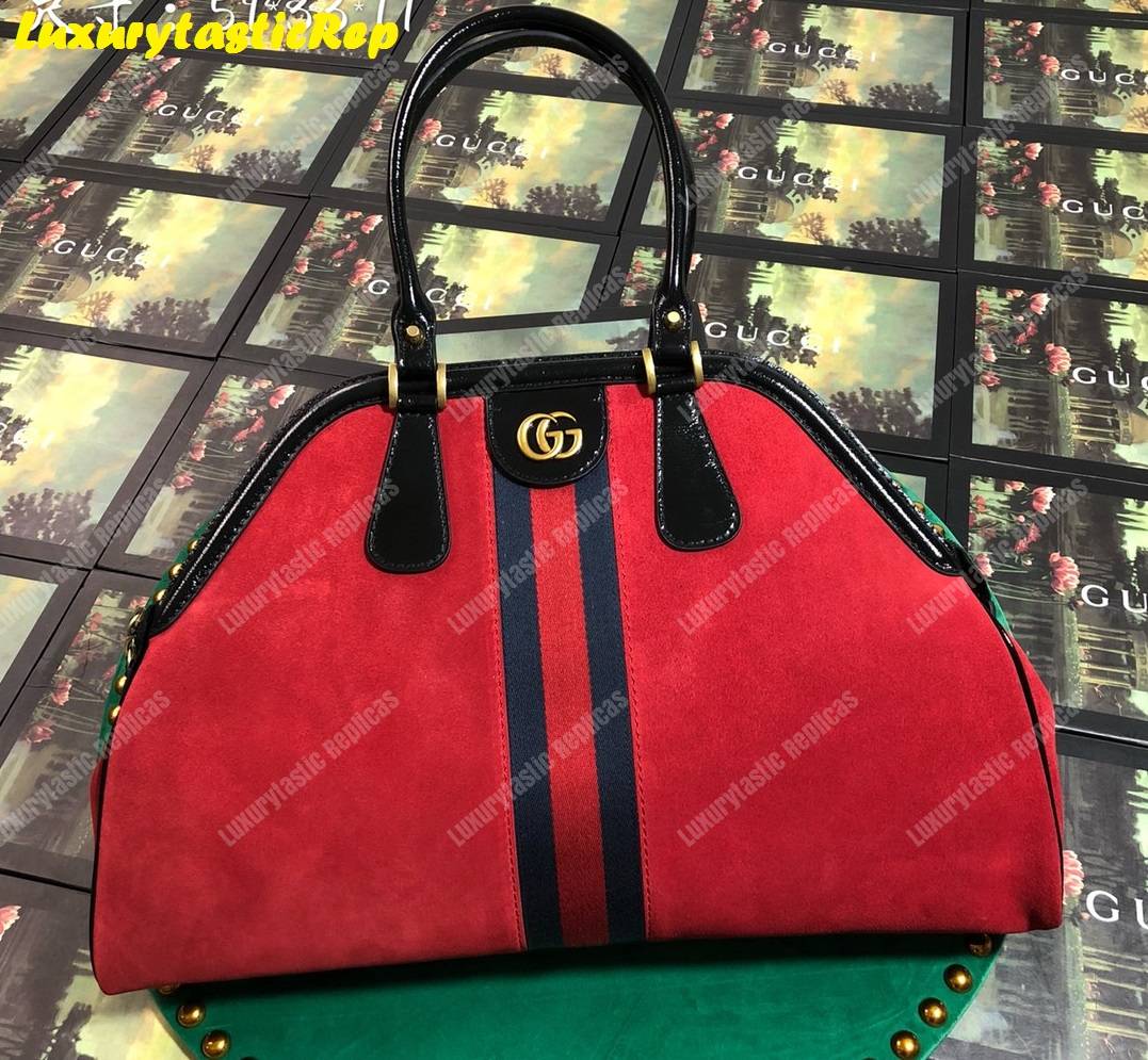 G*u*i re(belle) large top handle tote suede red