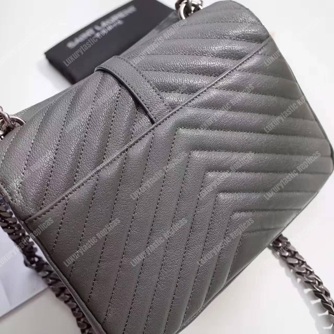 Saint Laurent Classic Medium College Monogram Earth Grey Silver-Toned