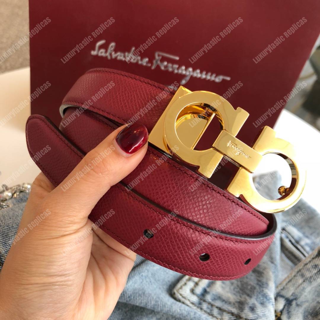 Salvatore Ferragamo Adjustable Gancini Belt Dark Red