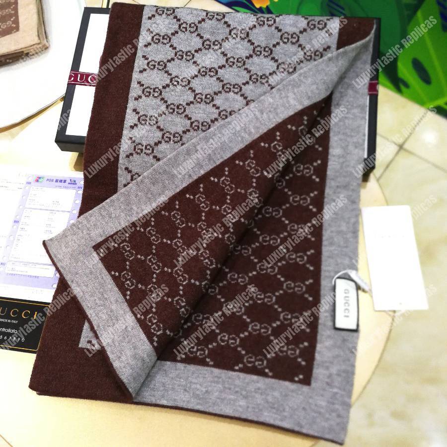 G*u*i monogram gg wool scarf grey burgundy