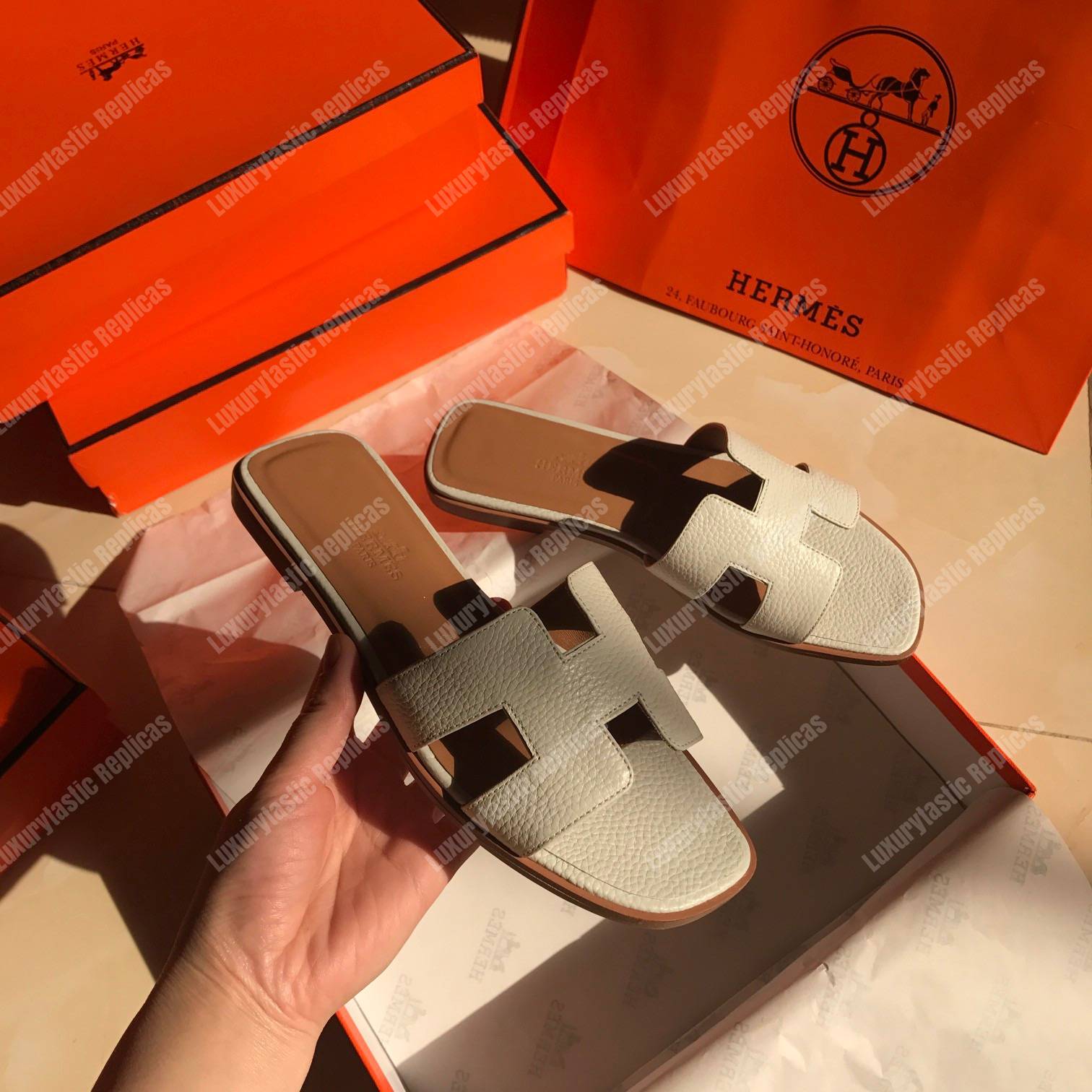 H**mes oran sandal epsom leather white