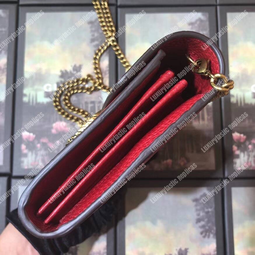 G*u*i calfskin garden dionysus chain wallet red with butterfly