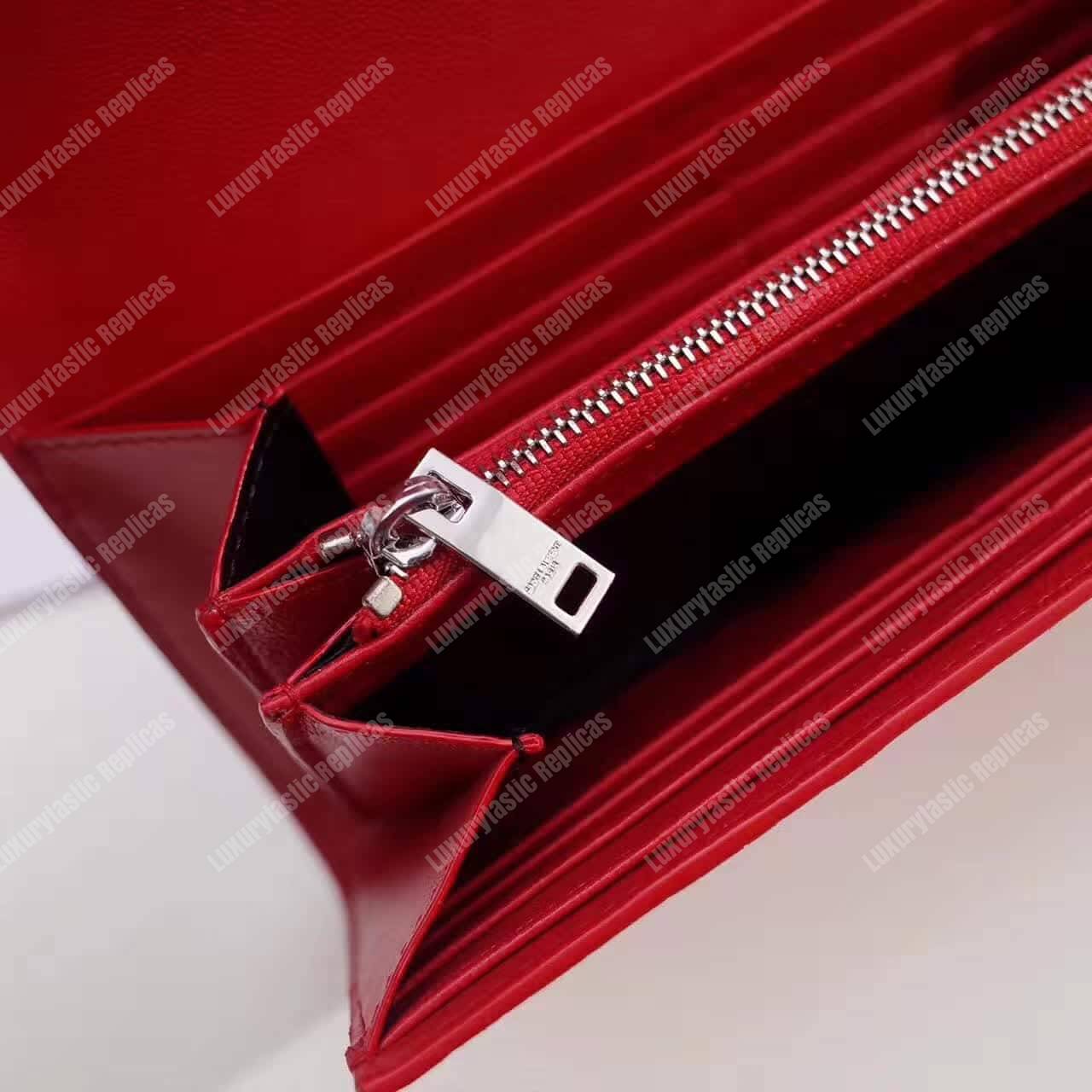 Saint Laurent Large Flap Wallet In Red Crocodile Embossed Shiny