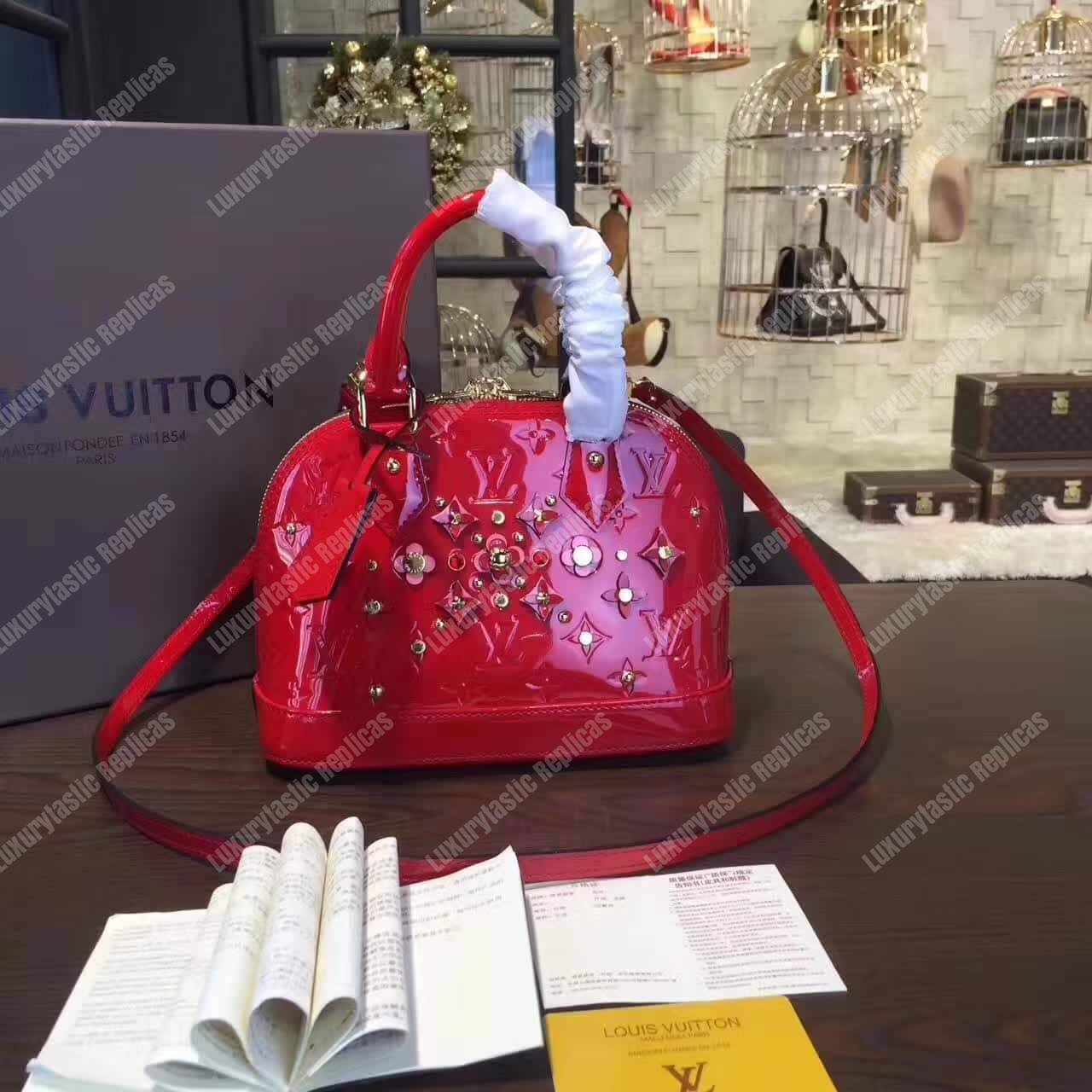 LV Alma BB Tote Bag Monogram Vernis Red