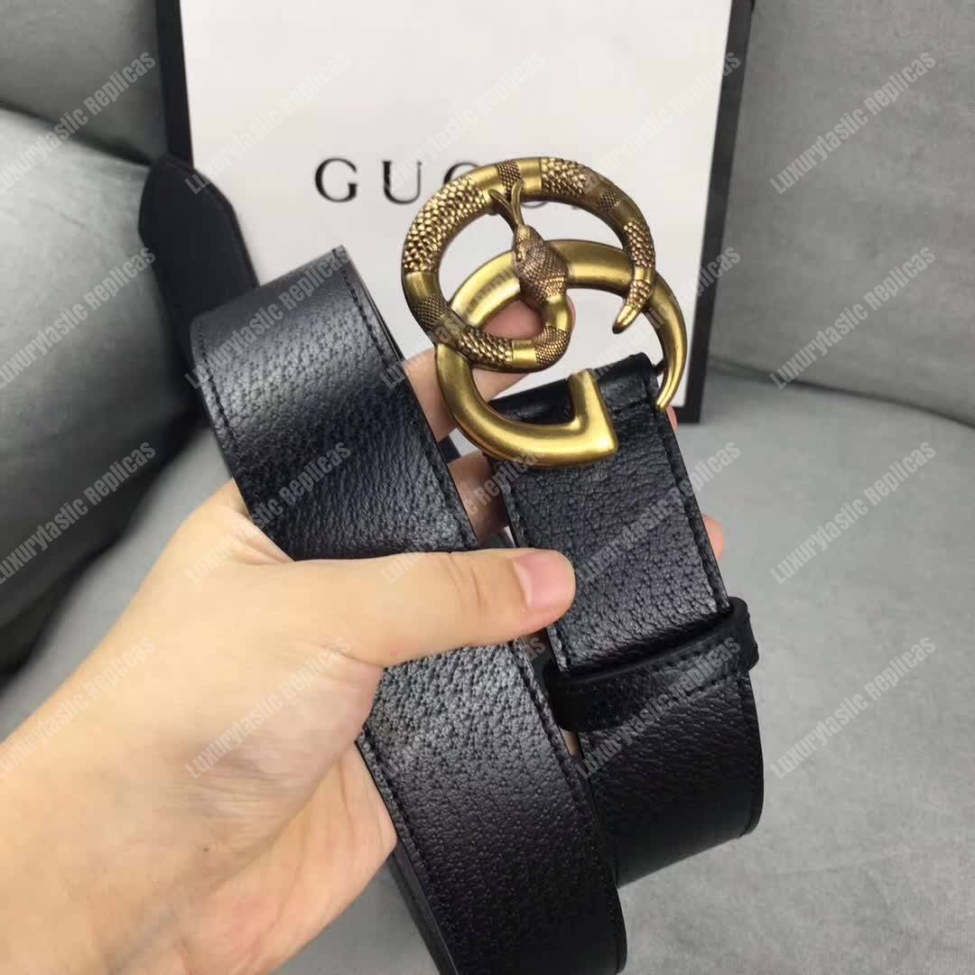 G*u*i leather belt with double g buckle with snake
