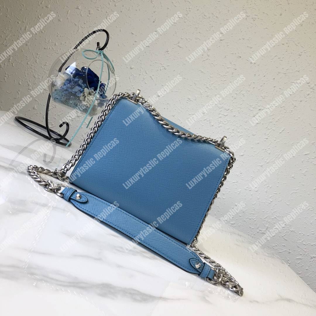 pra*a monoCh*0me saffiano leather bag light blue