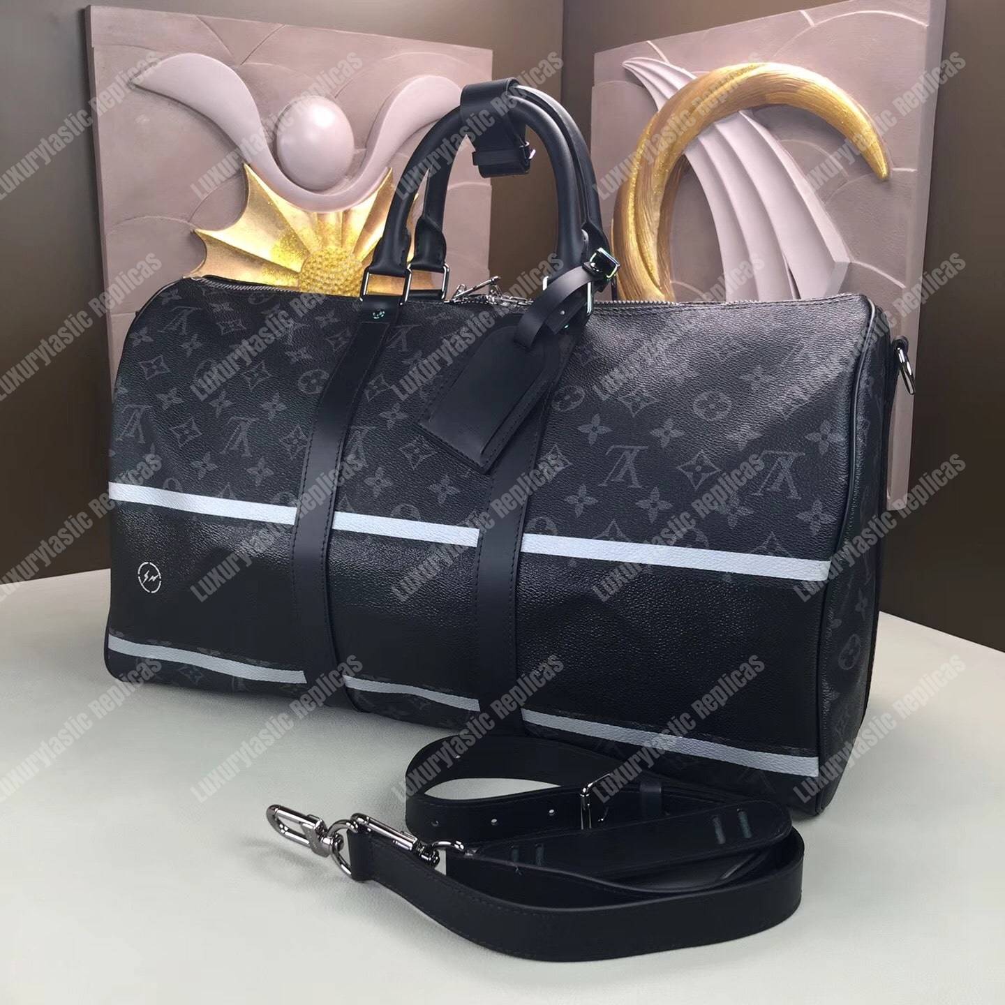 LV Keepall 55 Bandouliere Duffel Bag Monogram Eclipse Canvas