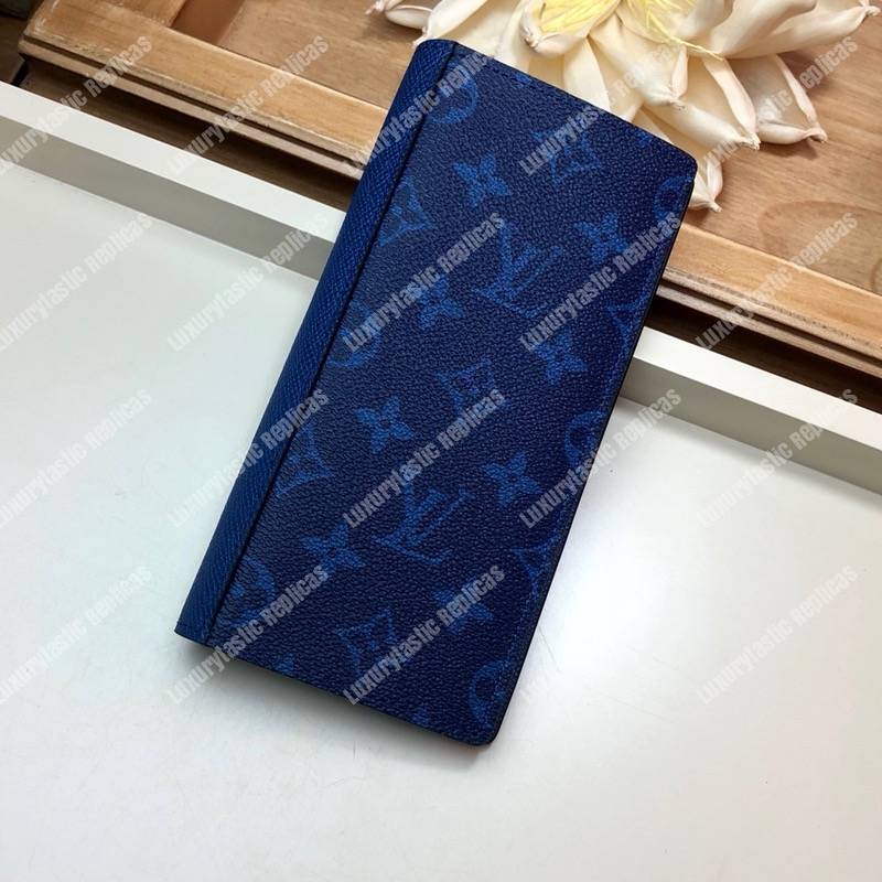 LV Brazza Wallet K45 Taiga Monogram Navy Blue