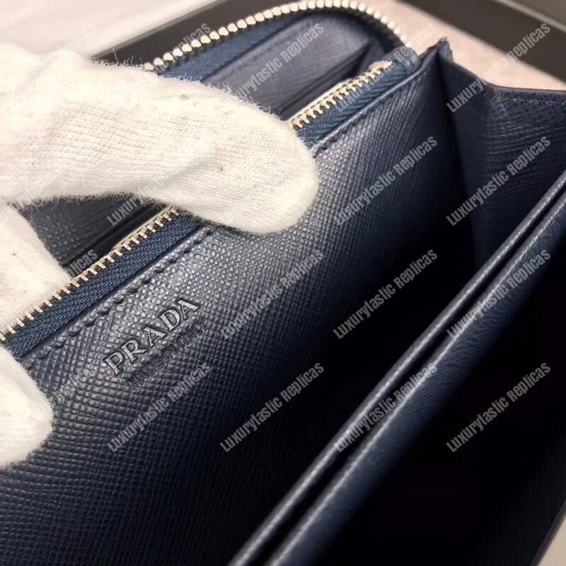 Pra*a saffiano and crocodile leather wallet blue dark blue/grey crocodile insert
