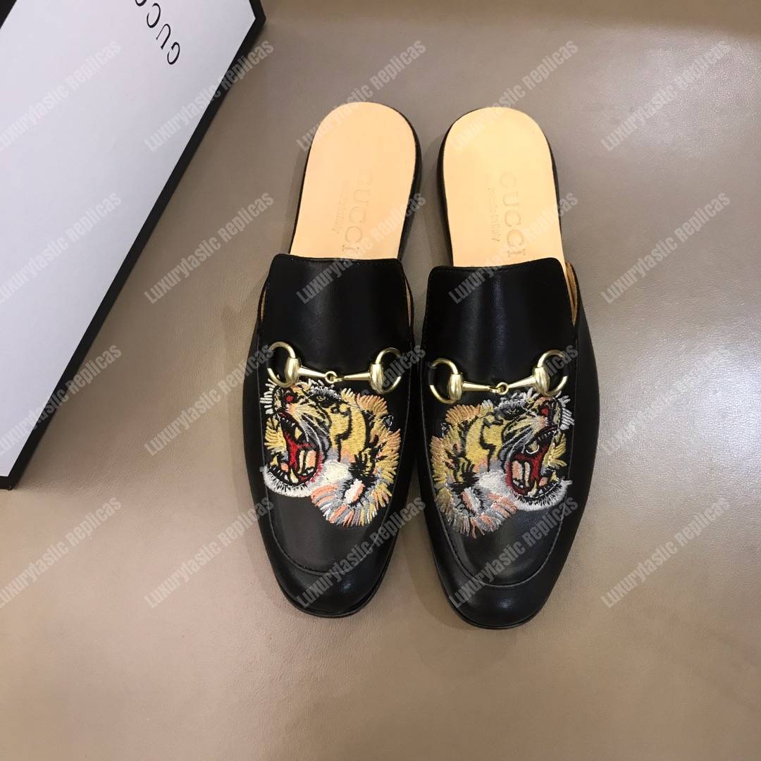 G*u*i princetown leather tiger slipper black