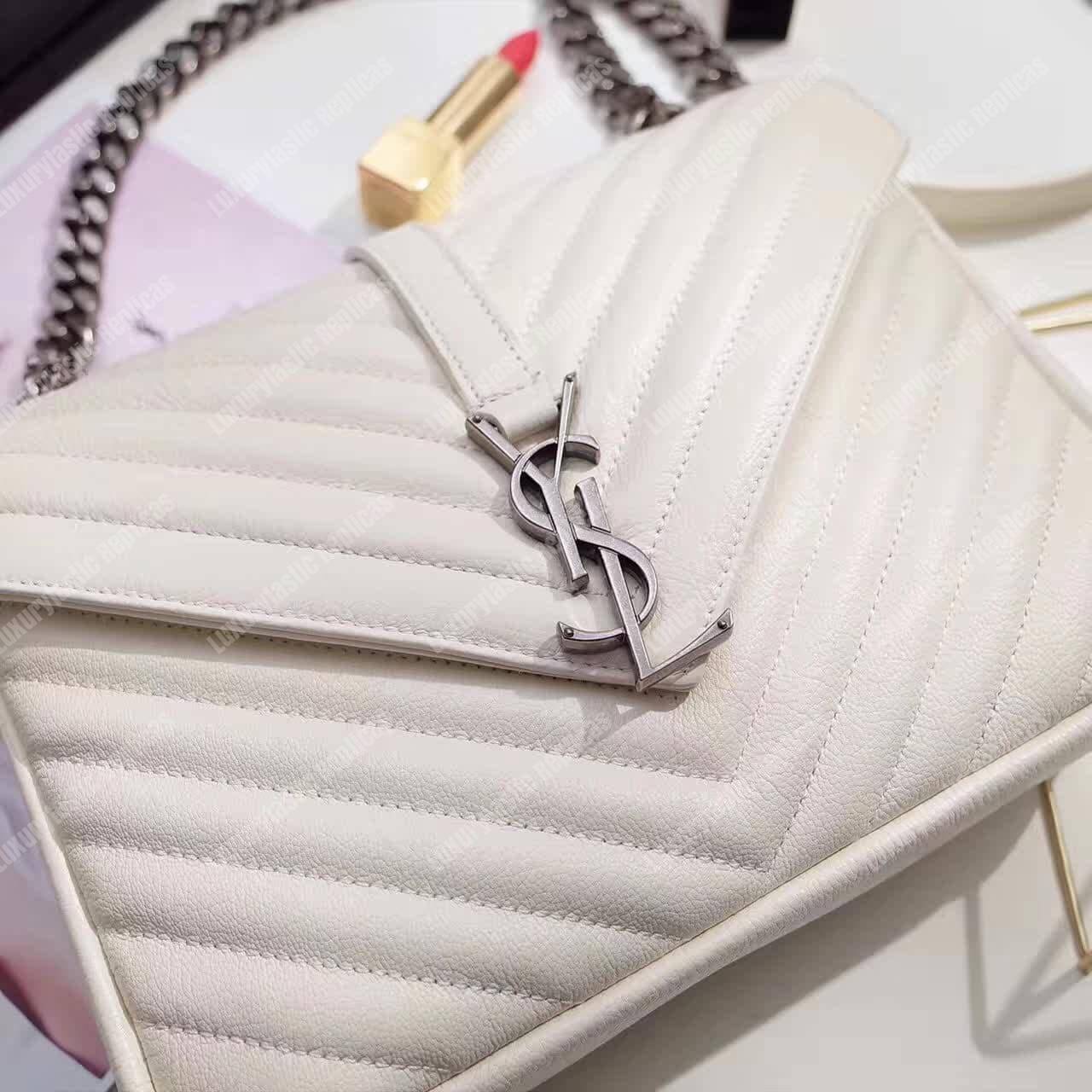 Saint Laurent Classic Medium College Monogram White Silver-Toned
