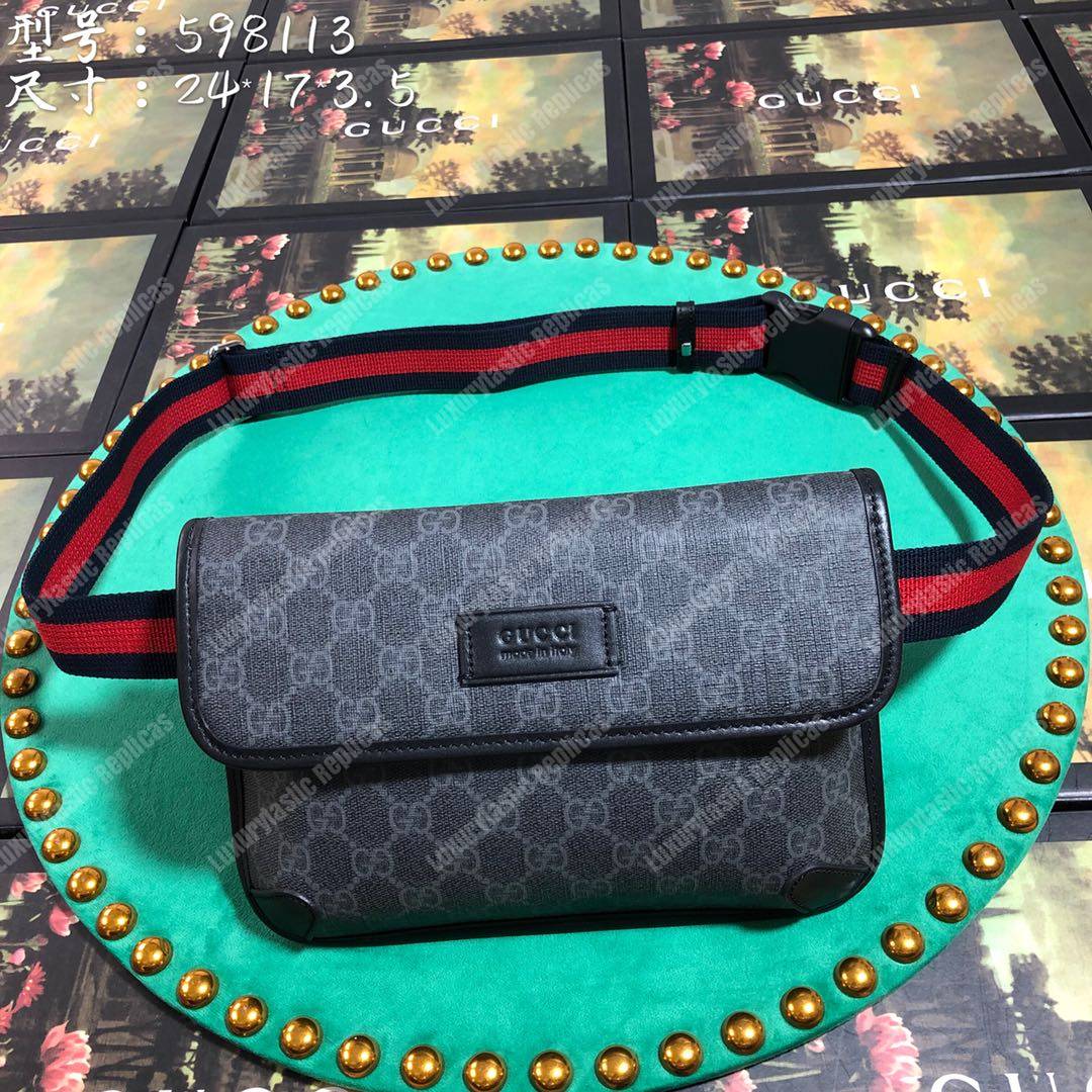 G*u*i gg sup*e black flap belt bag