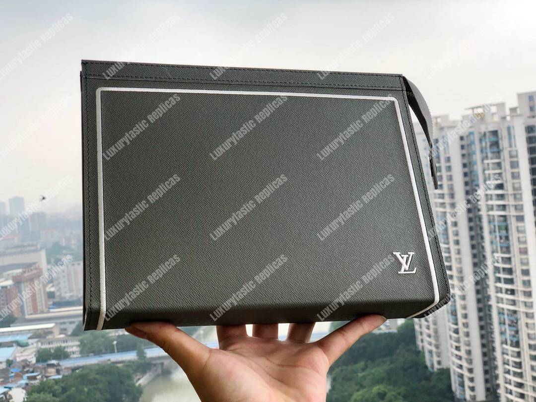 LV Pochette Voyage MM Taiga Leather Black
