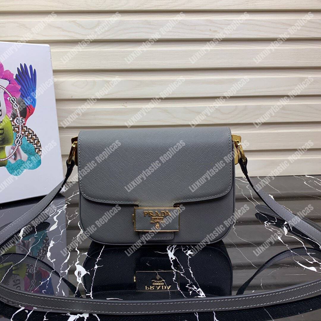 Pra*a emblème saffiano leather bag grey