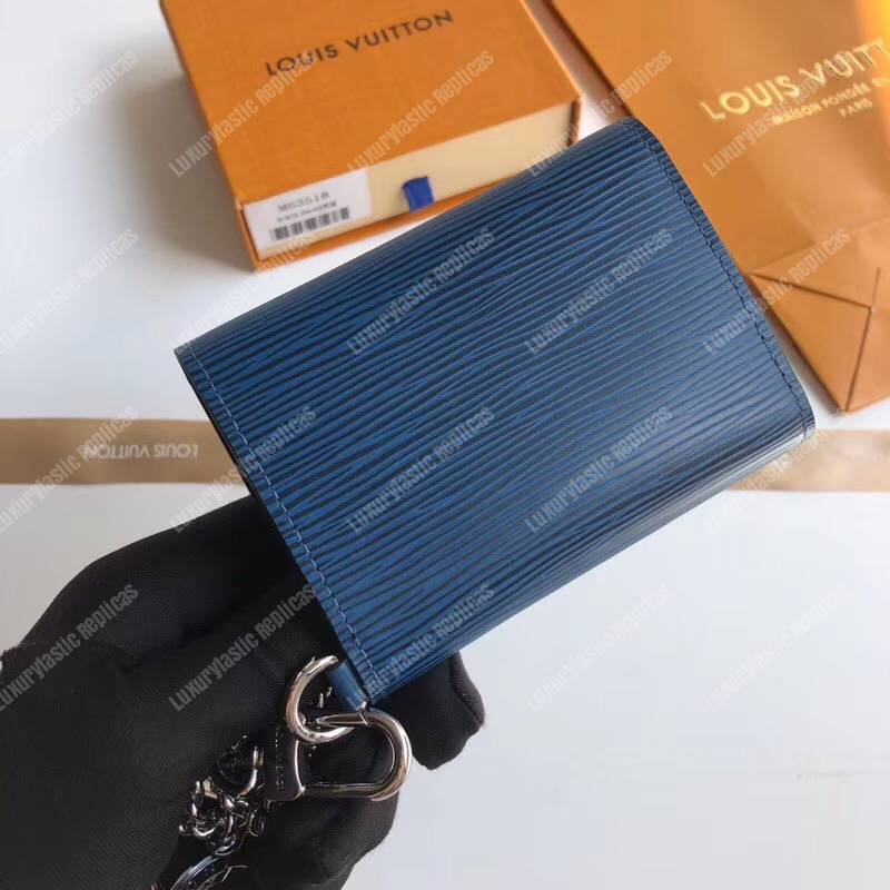 LV Rivets Chain Wallet Epi Leather Navy