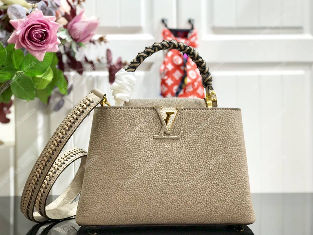 LV Capucine BB Handbag Taurillon Leather Galet Gray/Noir